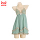 Cat Men Pajamas para mujeres con almohadilla de cofre Sexy Silk Fairy Falda 2025 Summer Beautiful Back Home Clothing Juego dulce P3886 Verde (Vestido exterior + cinturón) Tamaño individual