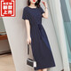 Vestido de algodón de gama alta para mujeres en verano Long Over-Knee Stripes Galting que abraza la cintura y la camiseta informal de gran tamaño de gran tamaño Falda larga de algodón completo 6627 modelos con bolsillos S 90-100Jin [Jin equivale a 0.5 kg]