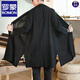 ROMON Chinese Hanfu long cloak youth robe thin Zen style coat cloak retro windbreaker cloak for men black L