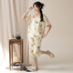 Langsha Nouveau pyjamas chinois pour femmes en été imitation d'été Coton Sleeves 2025 Style chinois pliant des vêtements inférieurs décontractés 9902 M