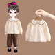 La Chapelle girls spring and autumn pure cotton shirts, fashionable new children's fashion shirts, little girls spring tops, beige 150, recommended height 141-150cm