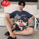 Langsha Pyjamas Sommer reines Baumwoll kurzärmelige Männer ein Stück Teenager Cartoon Student Großgröße Dünnes Set Home Clothing Daimeiya-6627 l kleiner Größe l Code (90-110jin [Jin entspricht 0,5 kg]))
