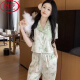 浪莎（LangSha）冰丝睡衣女超仙小香风夏短款短袖长裤空调房夏天甜美家居服套装 694 蝴蝶水墨画 短长 M ( 建议 80-98斤)