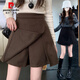 Pierre Cardin fat mm plus size 2025 autumn and winter new small slit culottes early autumn woolen high waist slim versatile A-line shorts for women coffee color L recommended 105-120 Jin Jin equals 0.5 kg