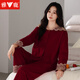 Yalu-Pyjamas für Frauen im Frühjahr und Herbst reines Baumwoll-Langarm-Spitze Großgröße Loses Jahr des Zodiac Red Snake Year Home Clothing Set 4885 WEIN ROT M 80-100JIN [Jin ist 0,5 kg]