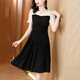 
OLJ light luxury brand dress for women 2025 summer new style design sense fashionable simple fake two-piece temperament skirt apricot color XL 116-125Jin [Jin equals 0.5 kg]