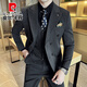 Pierre Cardin groom wedding suit men's peaked lapel slim dress business professional formal double-breasted suit men black three-piece suit XL (suitable for 126-140 Jin Jin equals 0.5 kg)