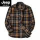 JEEP SPIRIT吉普格子衬衫男春秋季棉质休闲长袖小格衣红色磨毛外套男士 5016黄格 2XL 175/98B