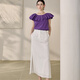 Roeyshouse Rove Elegant Ruffen runder Nacken Sommer kurzärmeliges Frauen Top 2025 Neues reines Baumwollhemd 12141 Lila L.