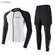 TRAVEL BUDDIESbarrel swimsuit men's surf suit split quick-drying tight jellyfish snorkeling suit wetsuit long-sleeved trousers direct sale men's pure white (cardigan) top + black trousers two-piece set 2XL (150-170Jin Jin equals 0.5 kg) One size fits all