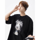 POUM men's summer personalized printed short-sleeved T-shirt trendy brand simple and versatile fashionable loose casual round neck top CQS-1480 black M