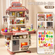 Xidici Children's House Playing Kitchen Toys Cooking Girl Simulation Sound Light Kitchen Counter Set Fruit Cut Happy Birthday Gift