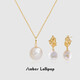 Amber Lollipop Baroque set pearl necklace women's light luxury earrings anniversary birthday gift for girlfriend and wife