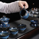 Beautiful and high-quality tea set set with gilt silver obsidian glazed Kungfu tea set complete set of ceramic teapot and tea cup as a gift Lan Fei teapot Jiaolong tea washing Tenglong 15 pieces