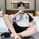 
2025 new pajamas men's summer cotton thin shorts shorts suit for teenagers casual home clothes can be worn outside HDE9930 L