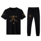 JEEP SPIRIT casual suit men's summer short-sleeved mulberry silkworm ice silk handsome match with Korean style fashion print trend 9227 black XL 175
