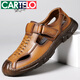 Cartelo Sommersandalen Männer echtes Leder atmungsaktives Sport und lässige Loch Schuhe hohl weiche Außensandalen Schwarz 6626/Top Cowhide 38 Standard Lederschuhgröße