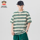 Big Mouth Monkey (Paul Frank) American heavy striped contrasting color short-sleeved T-shirt for men's summer thin retro loose round neck base clothes men's clothing Green 698D [official authentic] XL [recommended 140-155 Jin [Jin equals 0.5 kg]]