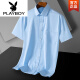 花花公子（PLAYBOY）爸爸装夏季短袖衬衫上衣2025新款休闲宽松男装衬衣爸爸装短袖衣服 DX6624 42 体重约160170斤