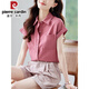 Pierre cardin simple temperament short-sleeved shirt for women 2025 summer thin lapel commuter professional suit small casual women's shirt 9902 white shirt single piece S 85-95Jin [Jin equals 0.5 kg]