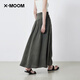 X--MOOM【商场同款】X--MOOM2025夏季新款设计感绑带A字裙中长半身裙女 墨绿 S