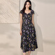 
ROEYSHOUSE French Puff Sleeve Large Sling Dress 2025 Summer New Temperament Beautiful Printed Mid-Long Dress 12107 Color XL