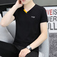 
SEPTWOLVES (SEPTWOLVES) Men's 2025 New V-neck Young Men's Short Sleeve T-shirt Pure Cotton Slim Thin Summer Casual Top T-shirt QY691 Black M