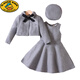 G.DUCKKIDS Girls' Suit Winter Bow Woolen Jacket Vest Skirt Hat Three-piece Set Winter Warm Clothes Middle and Older Children Gray 120cm