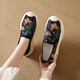 Canvas-Schuhe für Frauen im Sommer atmungsaktiven Retro-vielseitigen einbeinigen faulen Schuhen weicher Sohle bequemer nicht rutschfestem Kleidung-resistente Mutterschuhe YGNX-B8010-1 Schwarz 37