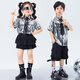 PORESNO Children's Technology Sense Show Vêtements 1er juin Dance Street Vêtements tendance fille Jazz Dance Boys Future Drumming Performance Vêtements Clain à manches courtes: A694 Silver Bright Leather Top + B266 Black 5 110cm toutes taille