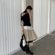 
Yimuqi Feino FINOA Korean simple sense commuter one-shoulder drawstring design diagonal collar top 12357 black S