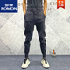 
ROMON jeans men's autumn and winter new style striped slim fit plus velvet thickened small feet trendy stretch sports casual pants men black W6623 28