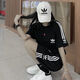 阿迪达斯（adidas）三叶草休闲刺绣运动套装短袖短裤套装T恤男女夏季圆领宽松两件套 【两件套】黑色 9889短套 L 90-105斤