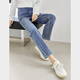 Dialog Einfache schlanke neun-Punkte-Jeans für Frauen 2025 Herbst neue kleine lässige Pendlerstifte Fußhose Denim Blue 27