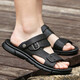Sandalias de cuero genuinas Verano para hombres 2025 Nuevas zapatillas para hombres Sobre suave SOLO Uso sin deslizamiento Casta de mediana edad Caza de playa 9866 Negro 38