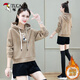 Woodpecker double-sided gold velvet sweatshirt for women in autumn and winter new loose plush thickened short jacket fashionable top pink_[added plush thickened] S_suggested [80-95Jin[Jin equals 0.5 kg]]