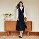 
Olrain Elegant Contrast Color Splicing Fake Two-Piece Dress for Women in Autumn 2025 New Long Sleeve Skirt Black M