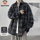 Paul Frank long-sleeved shirt men's spring and autumn Japanese casual plaid shirt men's trendy brand jacket men's dark gray XL