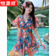 Hengyuanxiang 2025 Nuevo traje de baño de una pieza para mujeres con cuello en V sexy chaqueta de manguera caliente de gran tamaño de maldad de malezas de malla de maldad de mangas cortas 2677 color caramelo marrón coloreado (esquina plana de una pieza) s [recomendado 80-100 Jin [Jin equivale a 0.5 kg]]