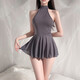 Glace Silk Sexy Pyjamas minikirt Robe de datation de femmes 6626 Black Strap Ice Silk [Cheongsam + T-Trouders] + Black Stockings New Year Christmas