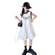 
Girls summer dress 2025 new casual and fashionable versatile sleeveless letter print design dress white bow vest dress 170 (recommended height below 160)