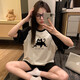 乐町睡衣女士夏季短袖短裤纯棉两件套装卡通可爱帕恰狗学生夏天家居服 ws-719#格子模糊猫 M