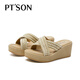 Baitiansen heel sandals for women 25 summer new style French sandals woven slippers thick sole soft yarn 37