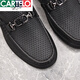 卡帝乐鳄鱼（CARTELO）男鞋夏季透气商务休闲套脚爸爸皮凉鞋男士镂空皮鞋牛皮打孔豆豆鞋 9910黑色 40