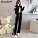 Magiopy International Luxury High-End-Marke European Station Set Women's 2025 Spring Slim Black Gold Velvet Jacket Black Two-Tiefe Set S (100jin [Jin Equals gar 0,5 kg])