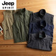 JEEP SPIRIT American functional multi-bag vest spring and autumn quick-drying vest outdoor windproof stand collar vest loose large-size sleeveless jacket gray 6XL