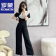 ROMON Summer New Draped Large Lapel Suit Jumpsuit Women's Summer Thin Chiffon Wide Leg Jumpsuit Set Black S