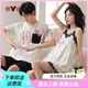 Yalu couple pajamas summer pure cotton short-sleeved sexy suspender pajamas for women thin men's home clothing set QH9902 M women + men L