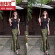 Victoria's summer outfit with a huge and beautiful look, a complete set of new Chinese style, Chinese style, slightly transparent sleeveless top printed hip-pack skirt skirt suit, black top + green skirt L (110-125Jin[Jin equals 0.5 kg])