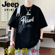 JEEP SPIRIT大码男装宽松短袖T恤高中学生夏季五分袖加肥加大圆领男孩上衣服 D693-款五分袖黑色 M (90-105斤)